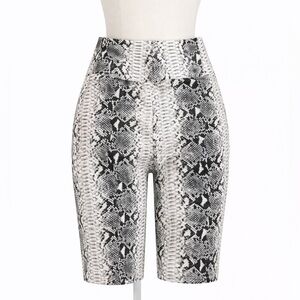 n:PHILANTHROPY 0/2 Bike Shorts  Black and White Snake Print Luxury Workout